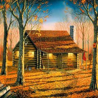 Autumn cabin wallpaper
