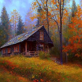 Autumn cabin wallpaper