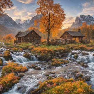 Autumn cabin wallpaper