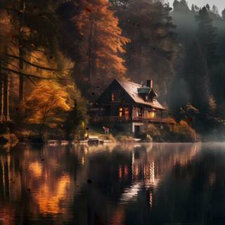 Autumn cabin wallpaper