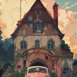 Car and house wallpaper