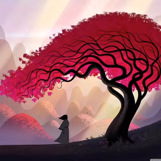 Japan red tree anime wallpaper