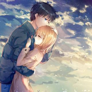 Anime couple cuddling wallpaper