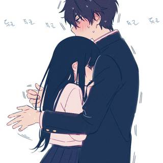 Anime couple cuddling wallpaper