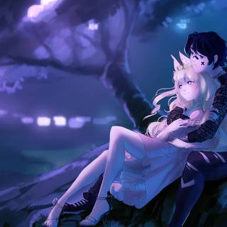 Anime couple cuddling wallpaper