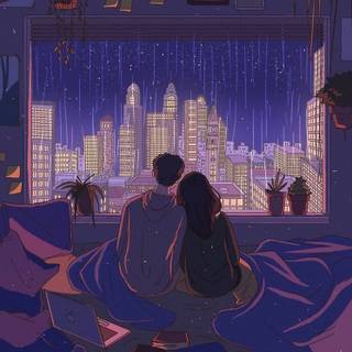 Anime couple cuddling wallpaper