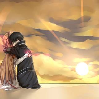 Anime couple cuddling wallpaper