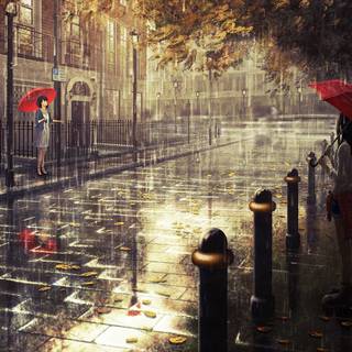 Rainy city desktop wallpaper