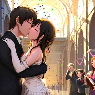 Kissing anime wedding wallpaper