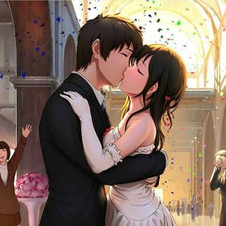 Kissing anime wedding wallpaper