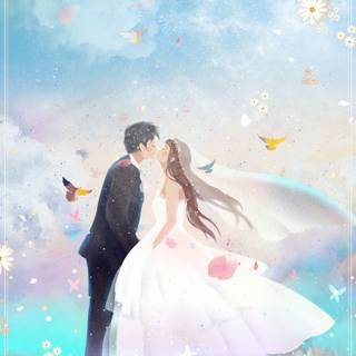Kissing anime wedding wallpaper