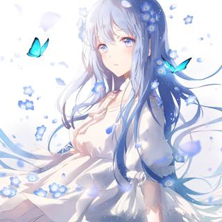 Blue butterfly girl wallpaper