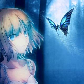 Blue butterfly girl wallpaper