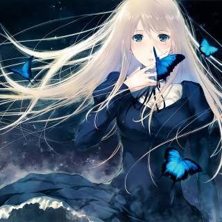 Blue butterfly girl wallpaper
