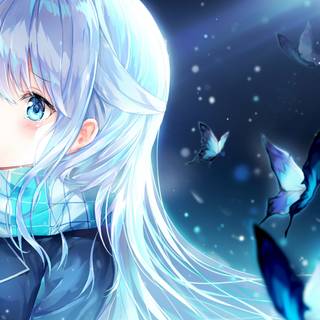 Blue butterfly girl wallpaper