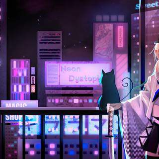 Neon dystopian wallpaper