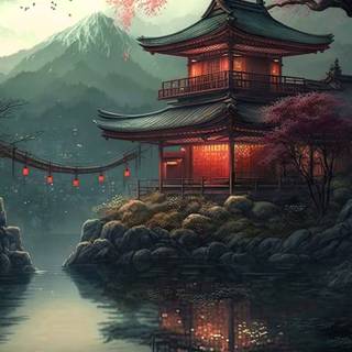 Asian temple wallpaper
