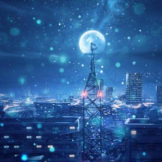 Vertical night anime wallpaper