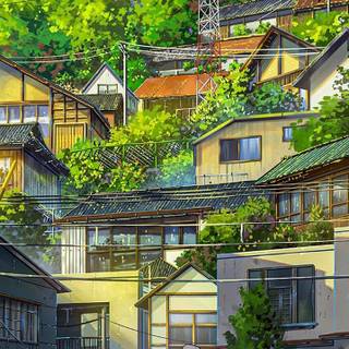 Anime town phone wallpaper