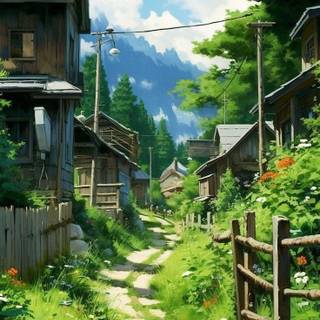 Anime town phone wallpaper