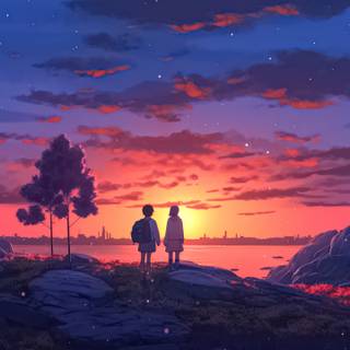 Sunset 4k anime wallpaper