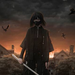 Samurai girl iPhone wallpaper