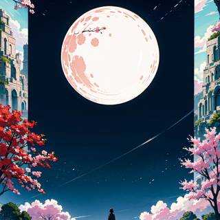 Anime moon phone wallpaper