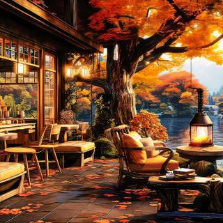 Cafe autumn desktop wallpaper