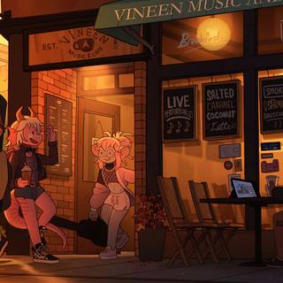 Cafe autumn desktop wallpaper