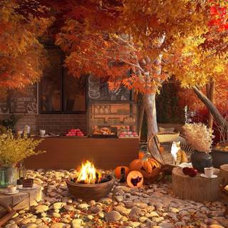 Cafe autumn desktop wallpaper