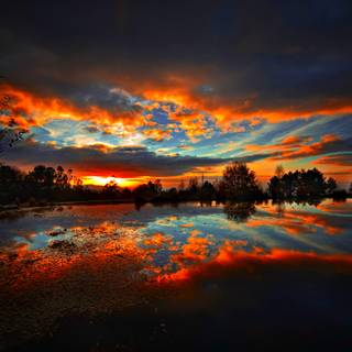 Reflecting sky and sunset wallpaper