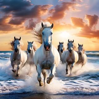 Seven white horses wallpaper