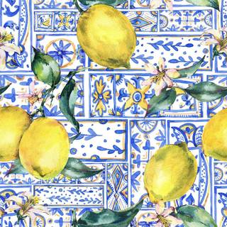 Lemon and blue wallpaper