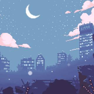 Blue pixel art wallpaper