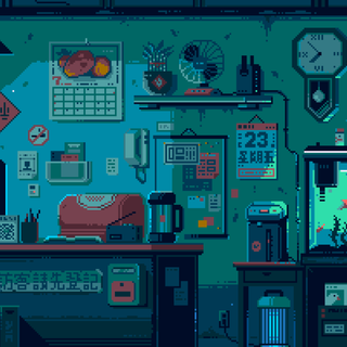 Blue pixel art wallpaper