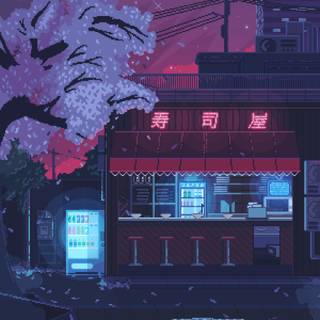 Blue pixel art wallpaper