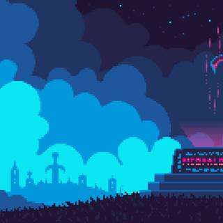 Blue pixel art wallpaper