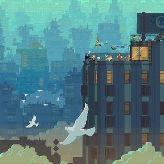 Blue pixel art wallpaper