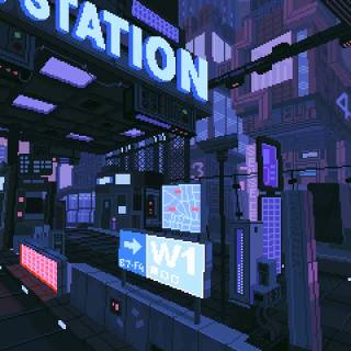 Blue pixel art wallpaper