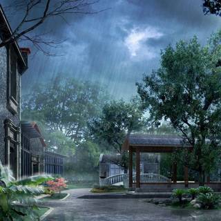 Rainy village wallpaper