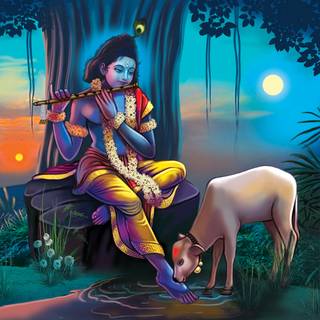 Lord Krishna with cow wallpaper