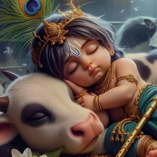Lord Krishna with cow wallpaper