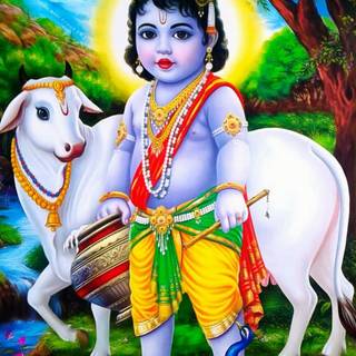 Lord Krishna with cow wallpaper