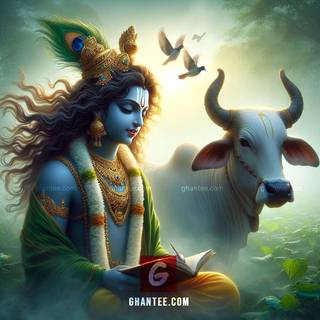 Lord Krishna with cow wallpaper