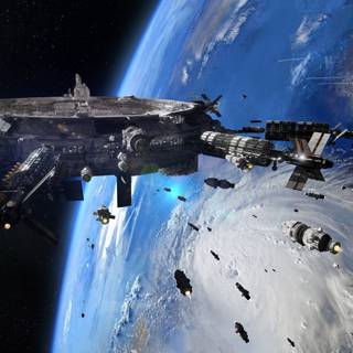 Galaxy space station wallpaper