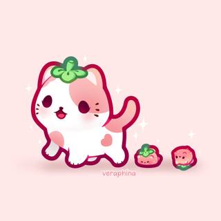 Kawaii strawberry cat wallpaper