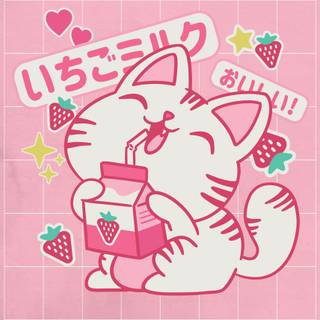 Kawaii strawberry cat wallpaper