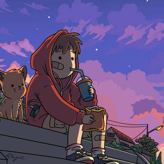 Anime boy with dog wallpaper