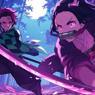 Demon Slayer fighting wallpaper