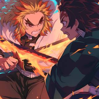 Demon Slayer fighting wallpaper